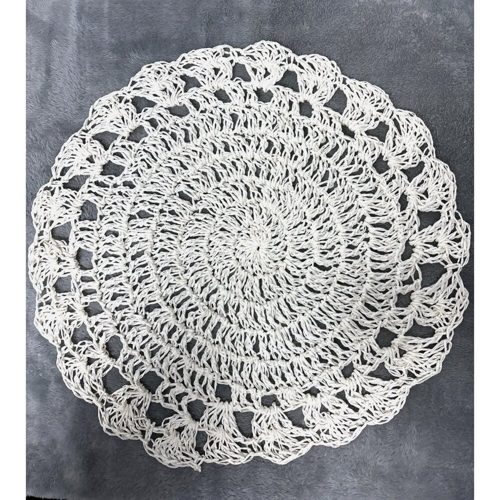 Crochet Table Placemat Round Set of 4 Rustic Country Cottage Core Fall Autumn